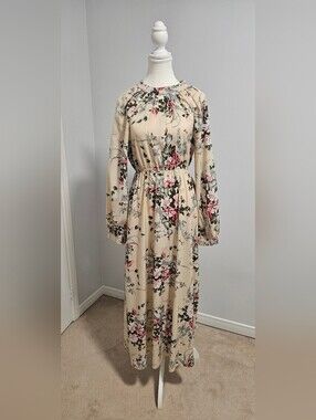 SHEIN Beige Floral Long Sleeve Maxi Dress